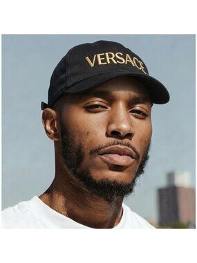 Versace Metallic Logo Baseball Black and Gold Cap SIZE 58 New